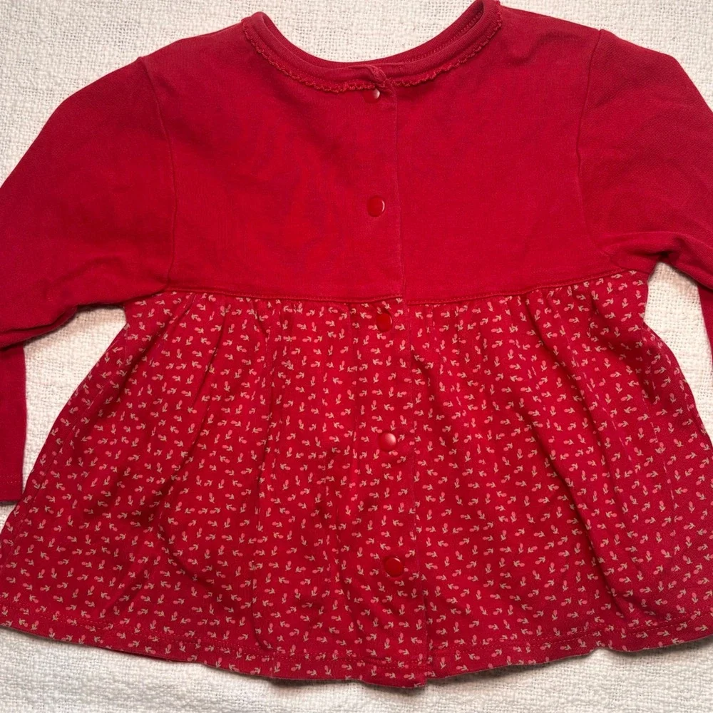 Vintage Gymboree Rainbow‎ Tag Baby Girl Red Floral Long Sleeve Tunic Top 18-24 M